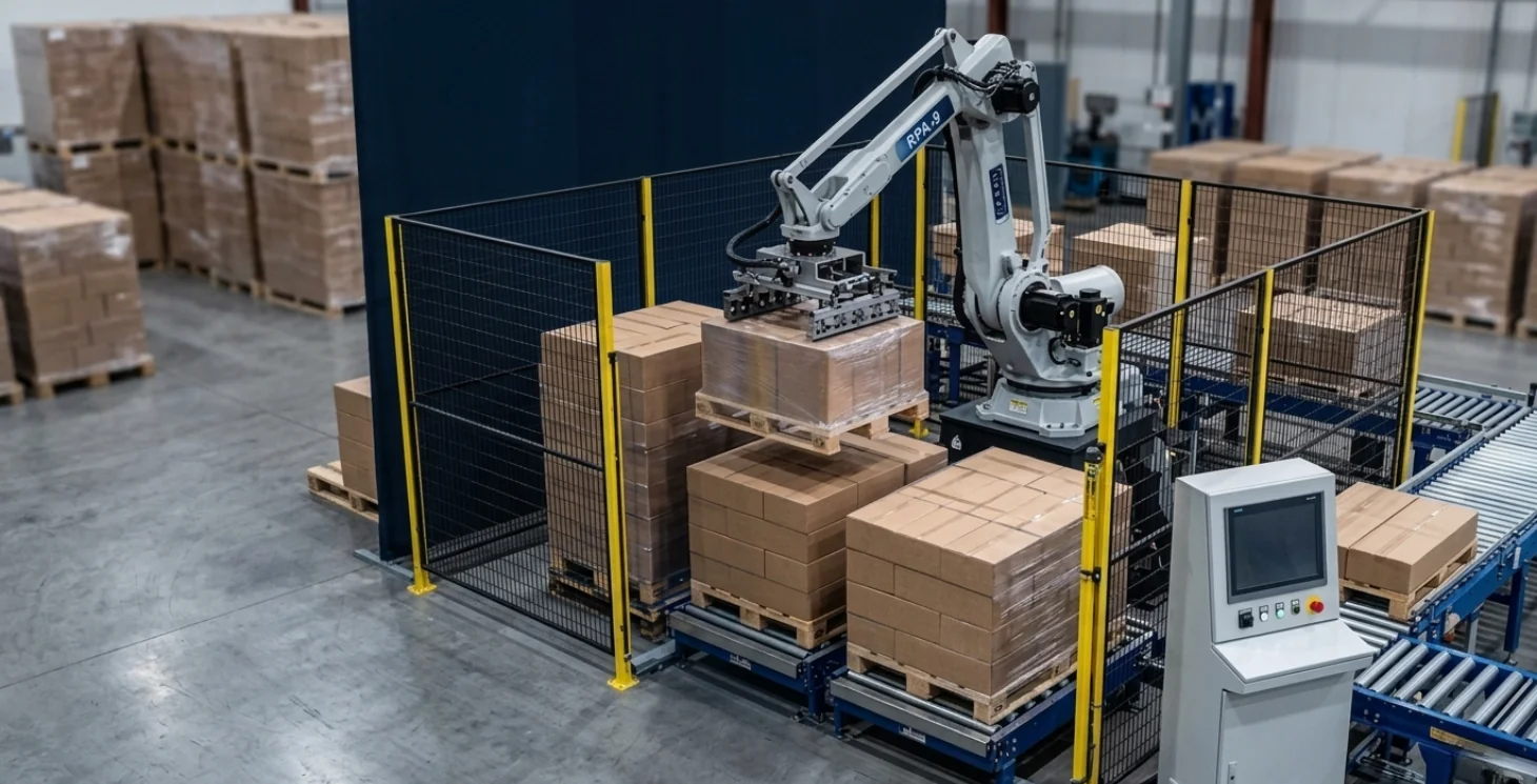 Robot palettiseur automatique gamme RPA-9 en atelier industriel